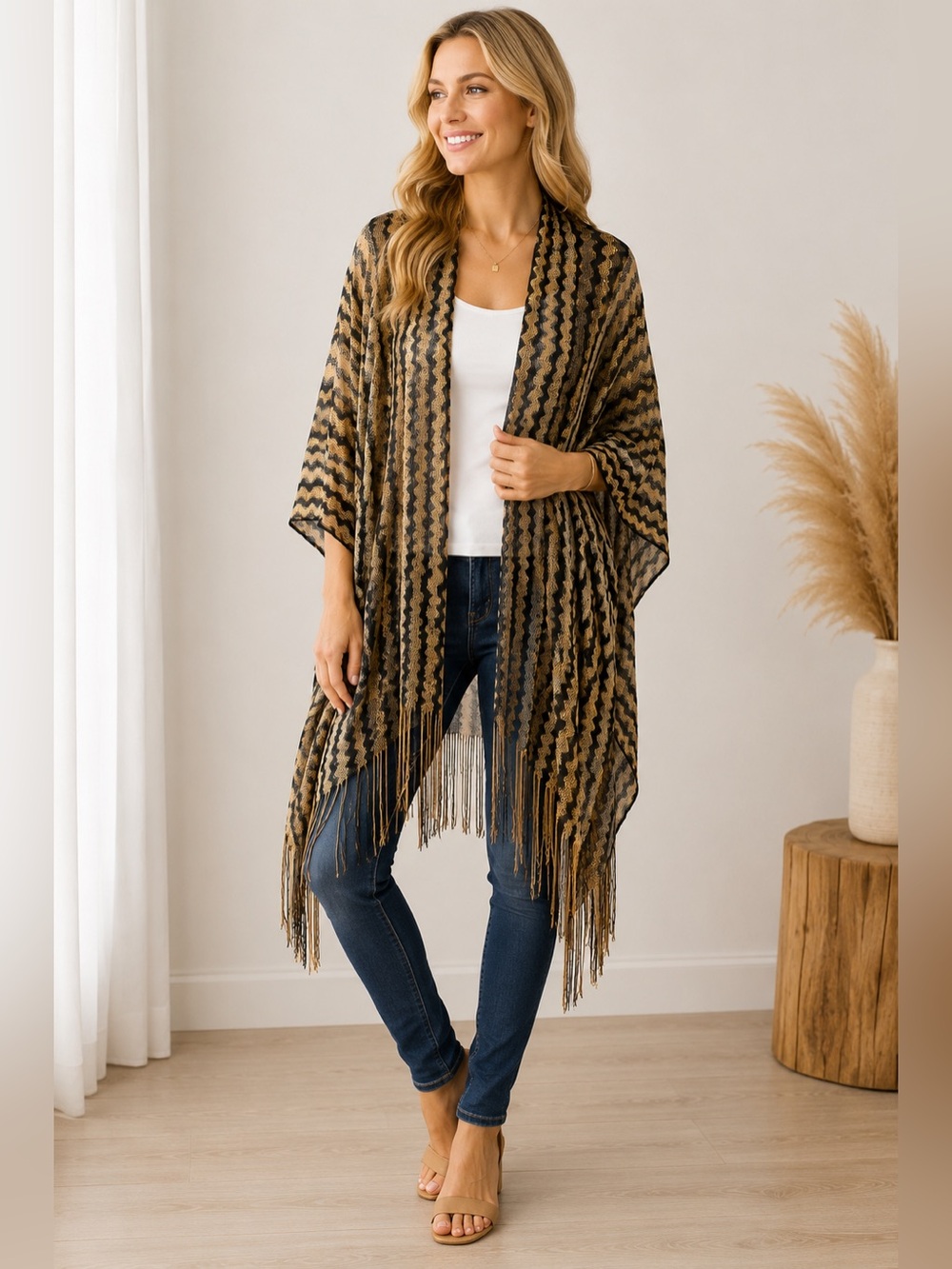 Chic Striped Fringe Coverup/wrap